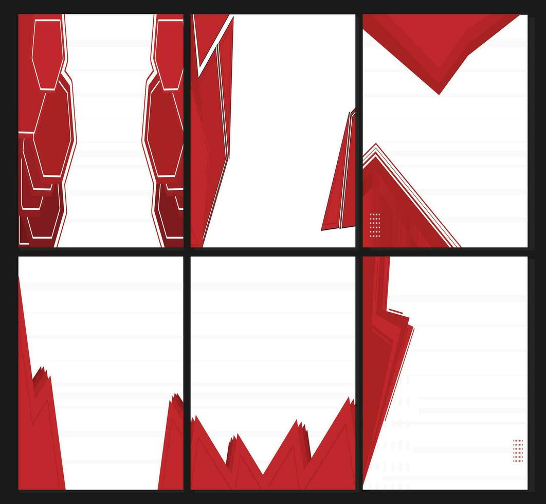 set of Red and white geometric poster designs. Abstract hi-tech vector background