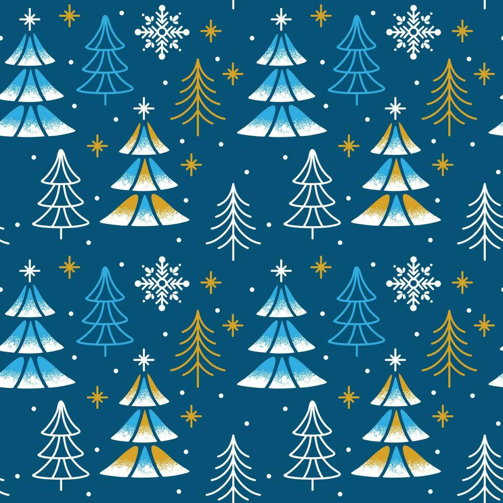 Navidad árbol en el azul antecedentes. invierno bosque. sin costura modelo. vector