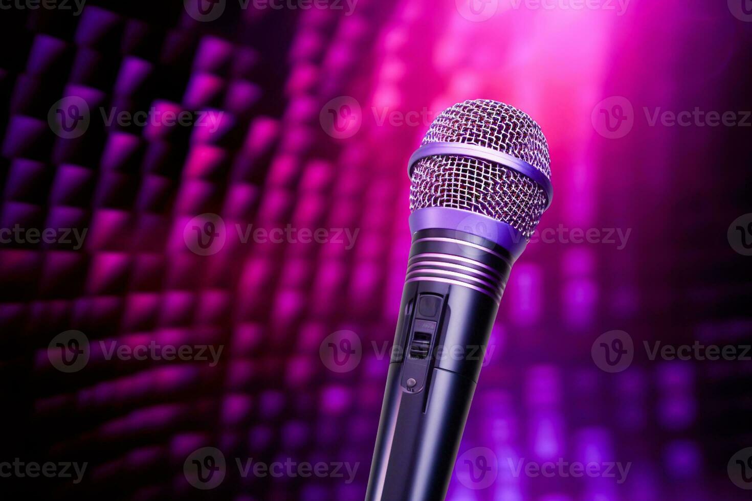 AI generated Image of a microphone on a purple and black background photo