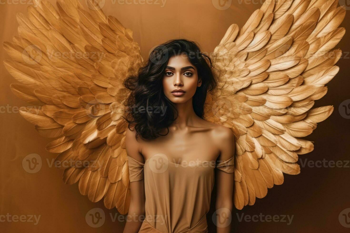 ai generado angelical belleza con maravilloso alas foto