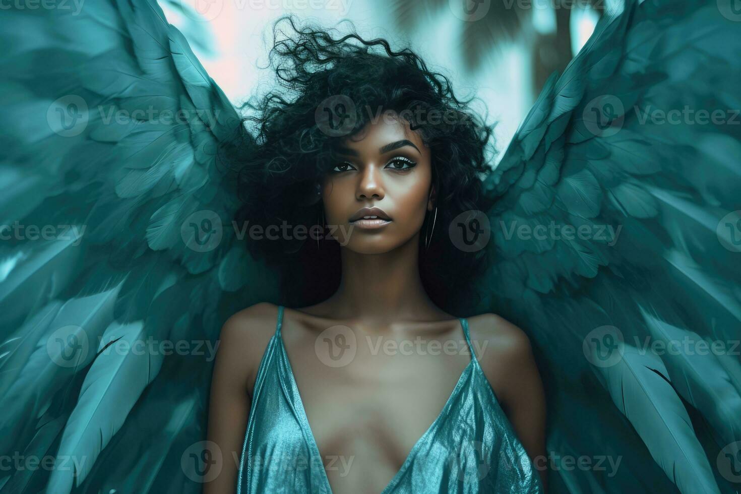 AI generated Angelic Woman with Fallen Angels photo