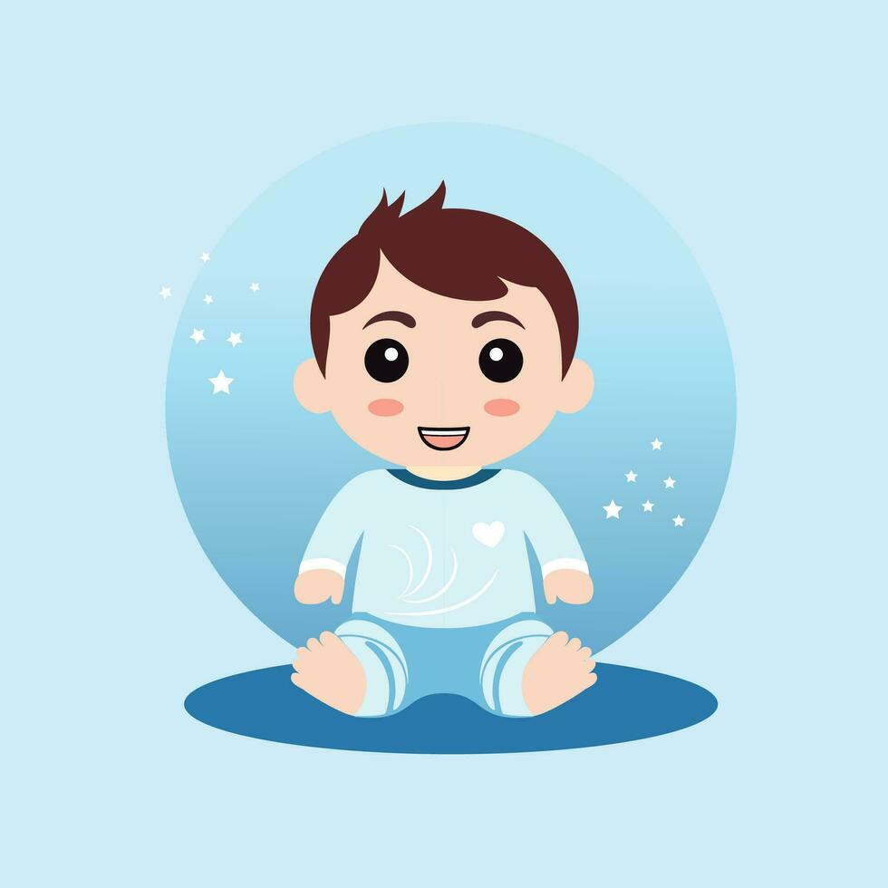 cute baby boy sit down and smile vector illustration
