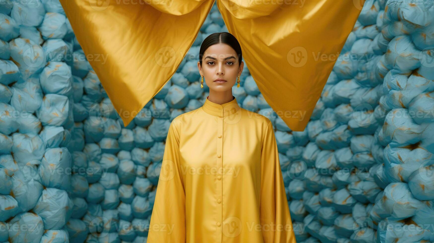 AI generated Female Model in Yellow Gown photo