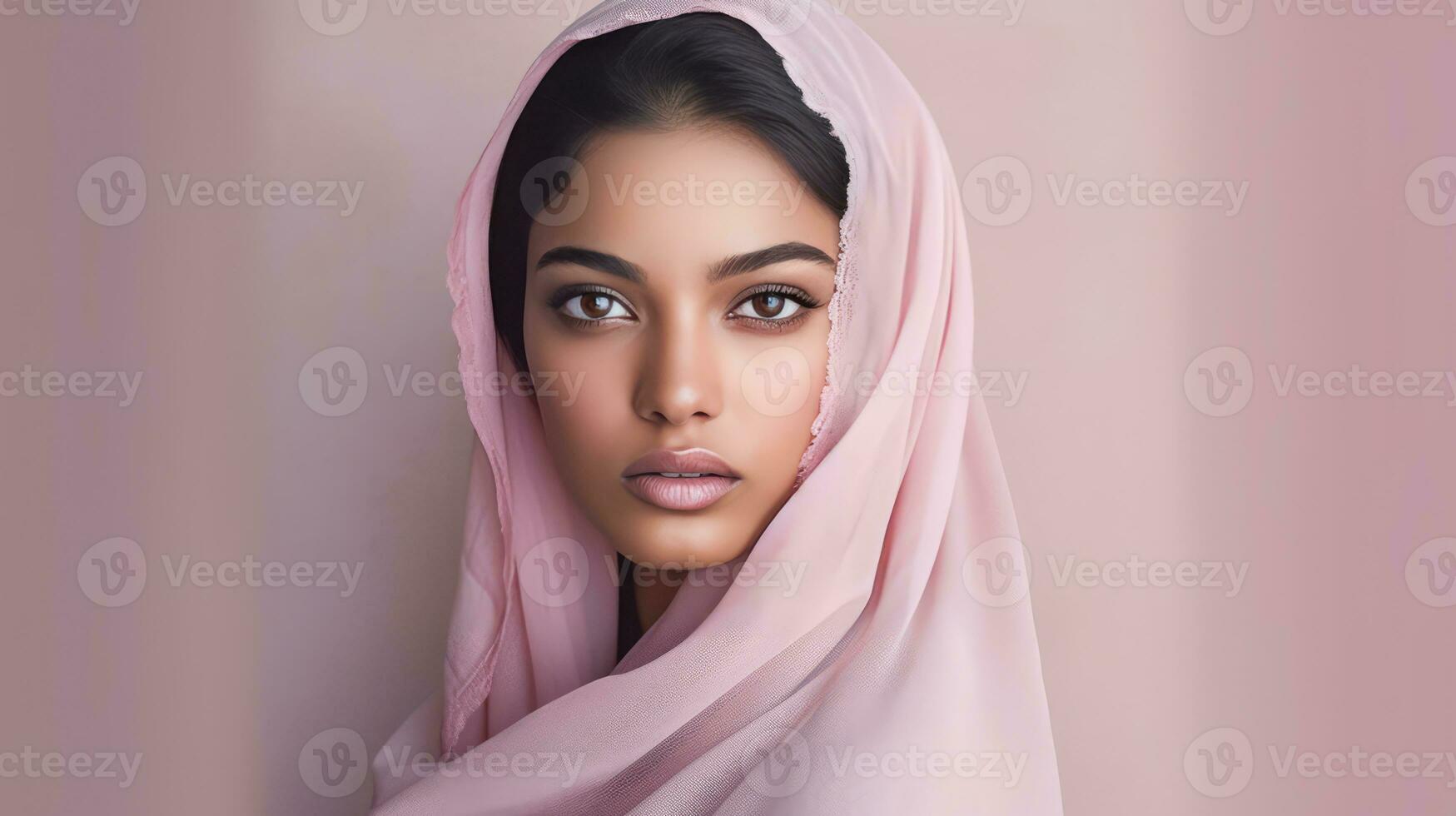AI generated Beautiful woman in a pink headscarf photo