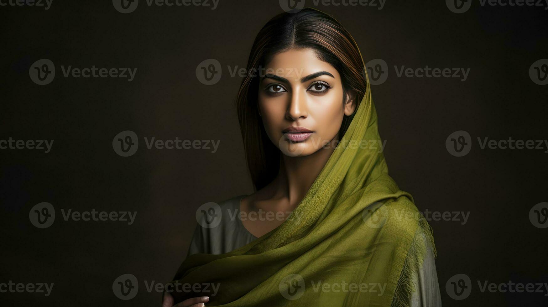 AI generated A woman wearing a green headscarf photo