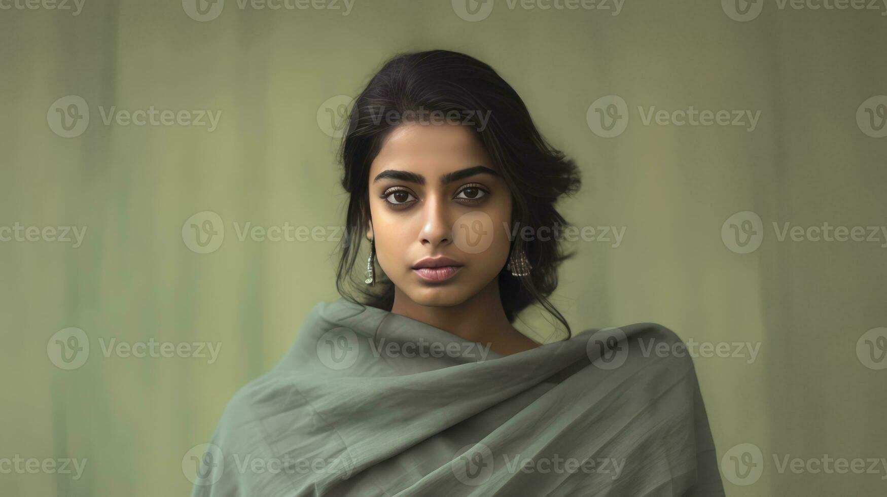 AI generated A woman in a sari posing for a photo shoot.