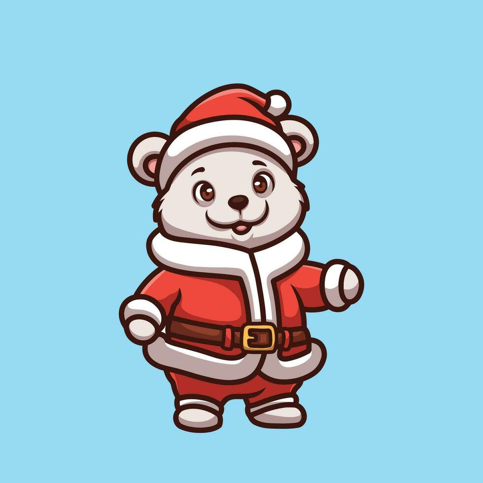 Polar Bear Santa Cartoon Illustration vector