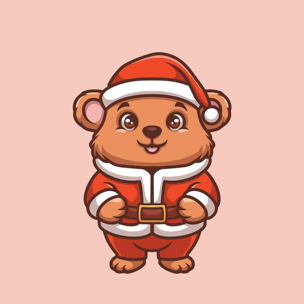 oso Papa Noel linda dibujos animados ilustración vector