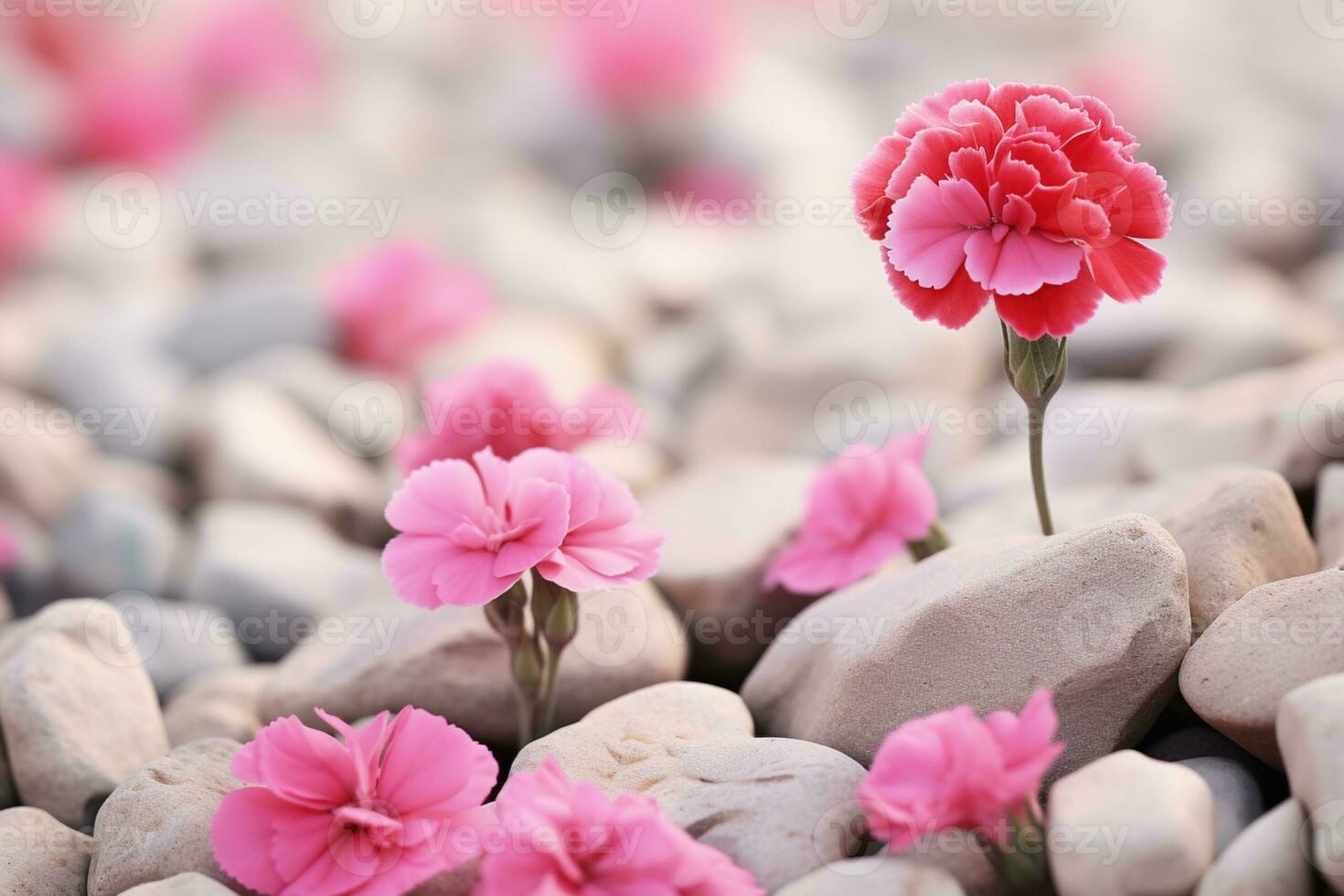 AI generated Flowers on Rocks photo