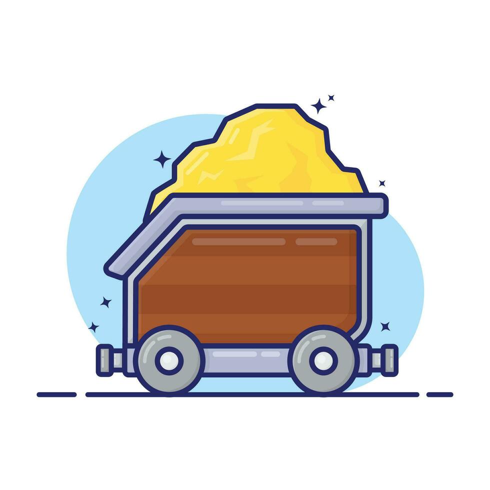 Cute cartoon Mine Cart take gold, flat carton design style, 2D game mining icon, isolated by white, premium vector