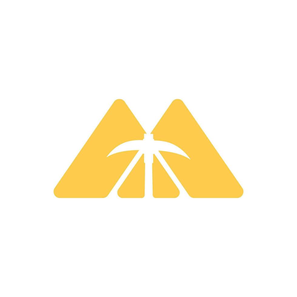 Letter m plus Mining Pickaxe object mining simple logo, professional clean and minimalist design, isolated by white color vector