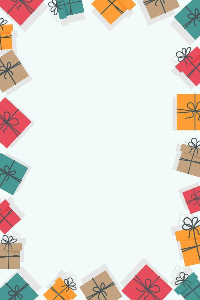 Vertical frame from gift boxes. Flat style vector