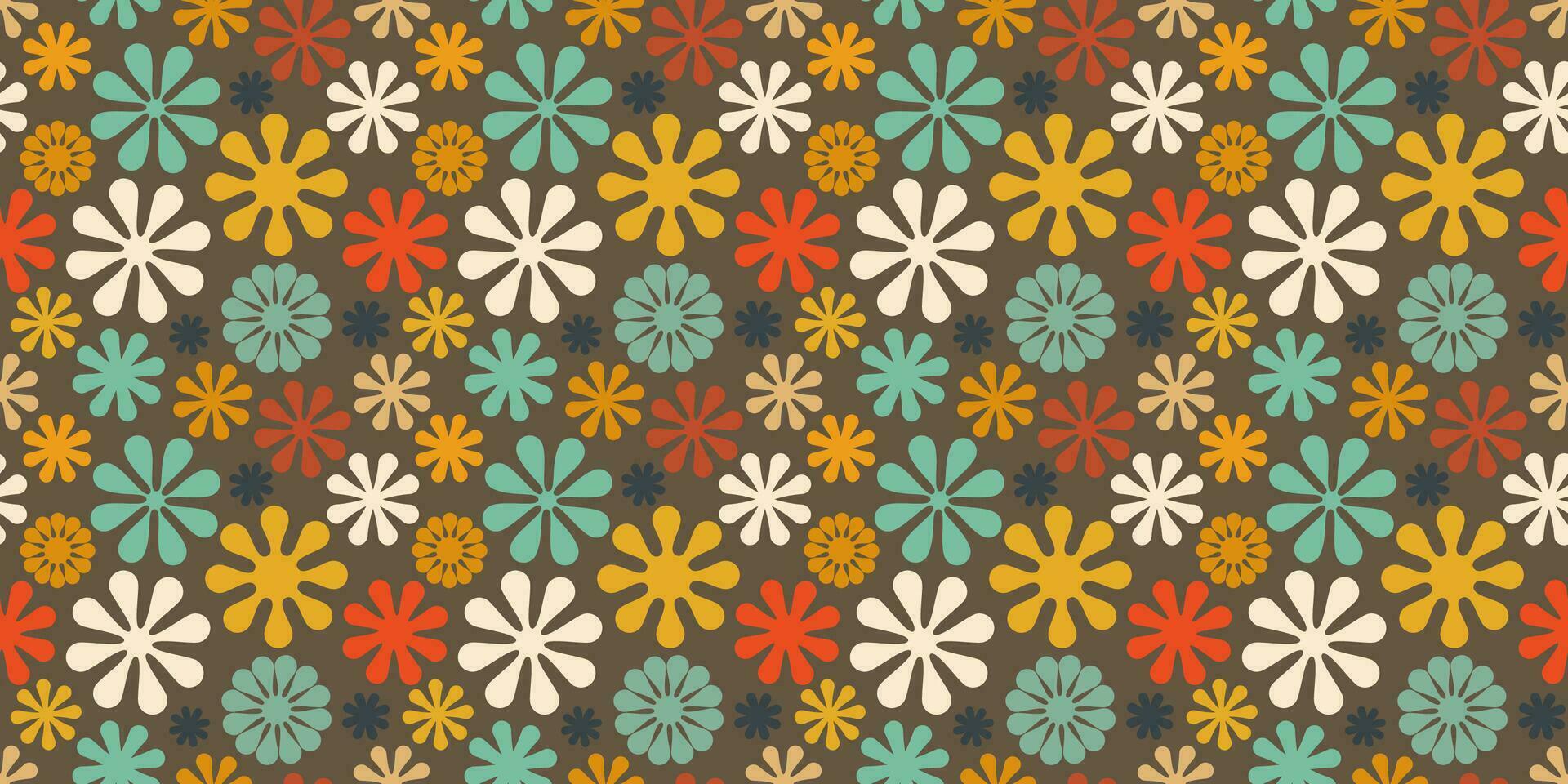 A retro style seamless pattern with a hippie flower aesthetic design, vector background. Print surface for textiles, wrapping, and webs.