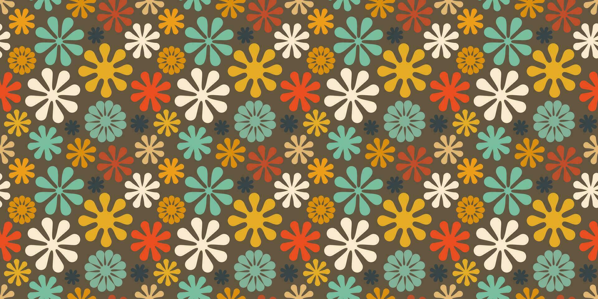 A retro style seamless pattern with a hippie flower aesthetic design, vector background. Print surface for textiles, wrapping, and webs.