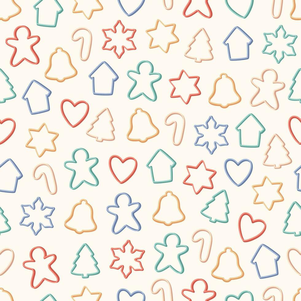 Seamless pattern with cookie cutters. Christmas cookie, homemade cookie. Vector illustration in flat style