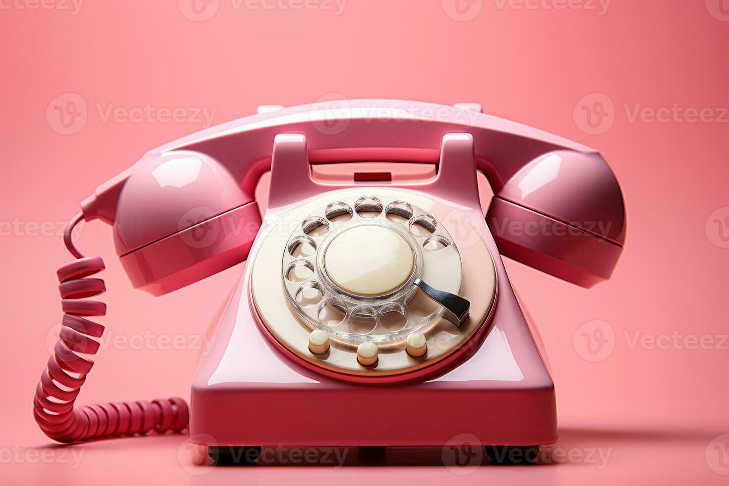 AI generated Retro rotary phone on pink background. photo