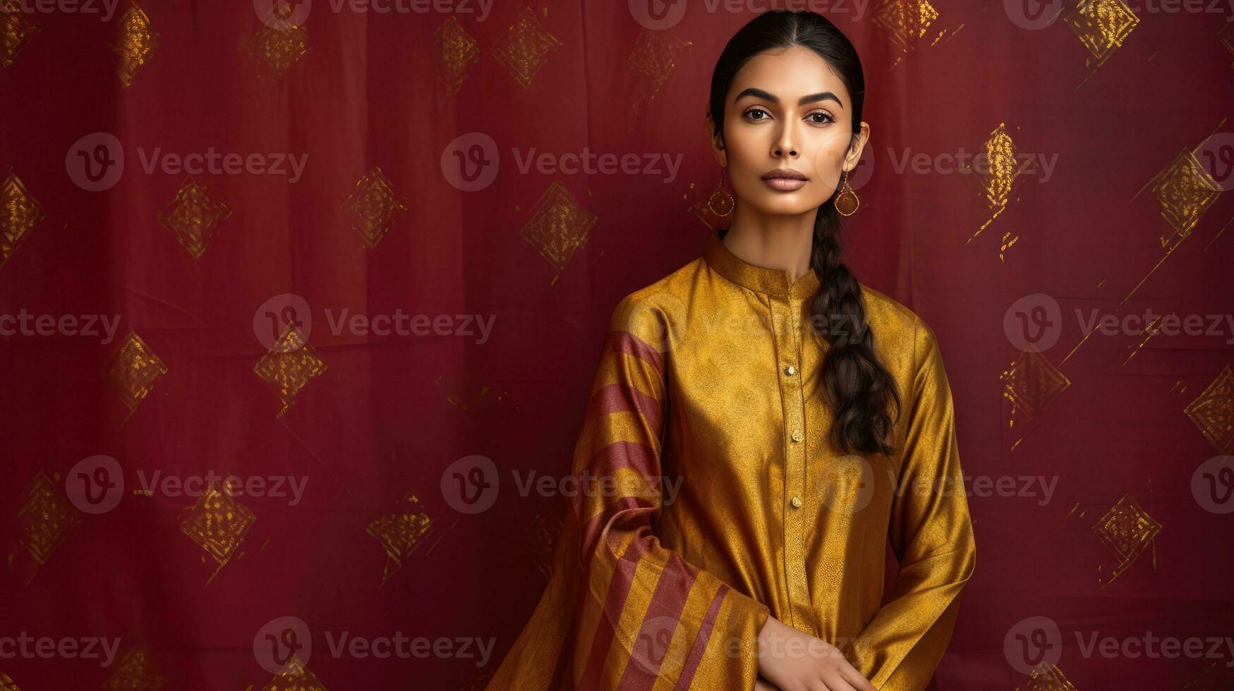 ai generado elegante indio mujer en tradicional atuendo foto