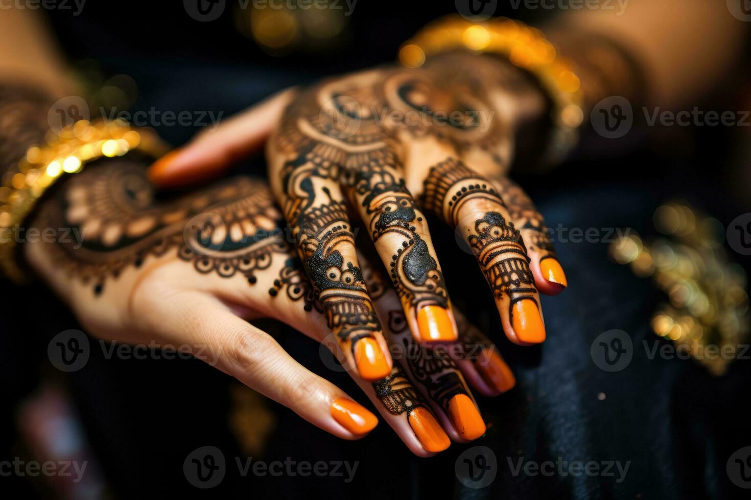 ai generado hermosa mehndi diseños en hembra manos foto