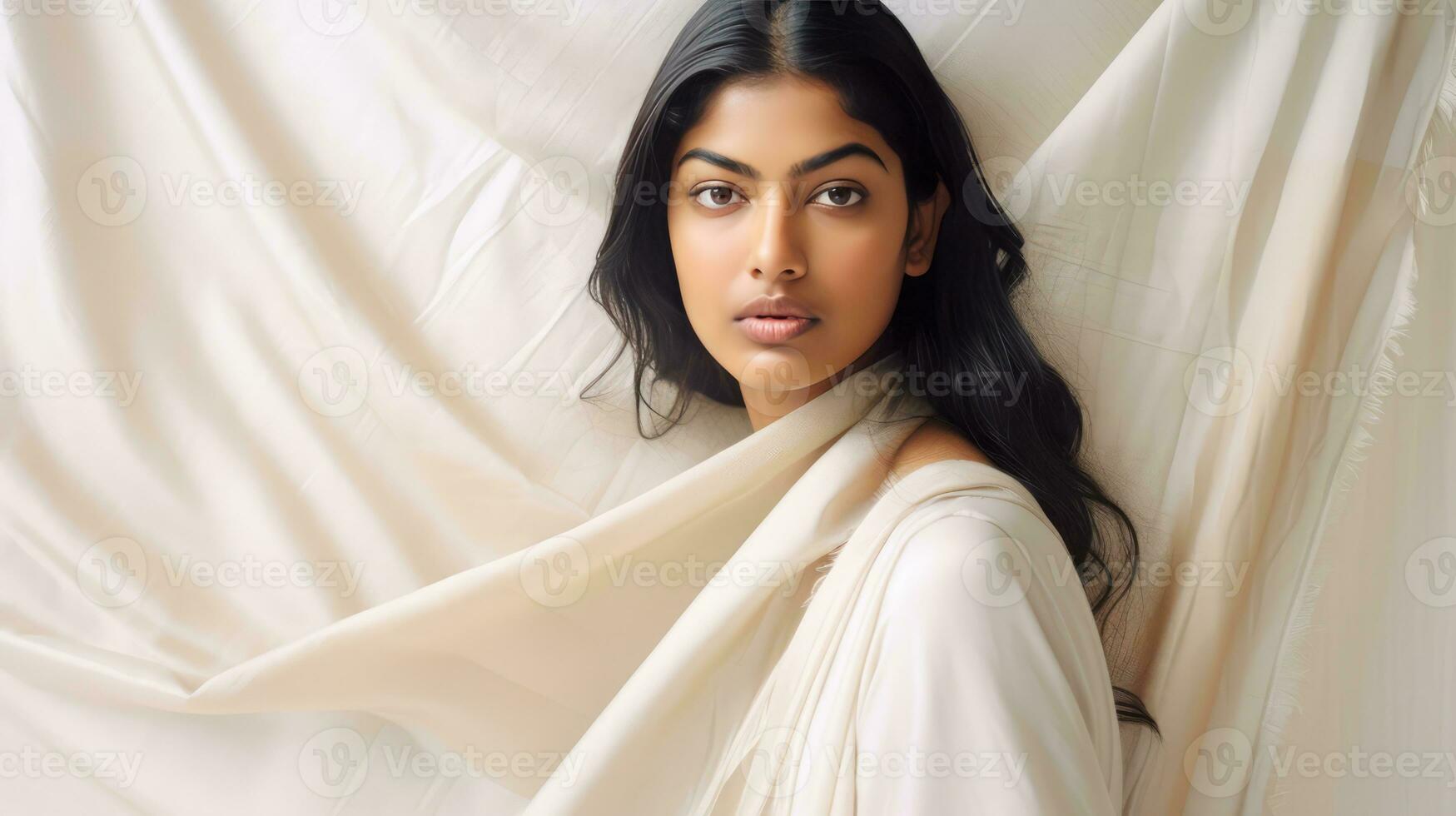 AI generated Elegant Woman Draped in Sheer Veil photo