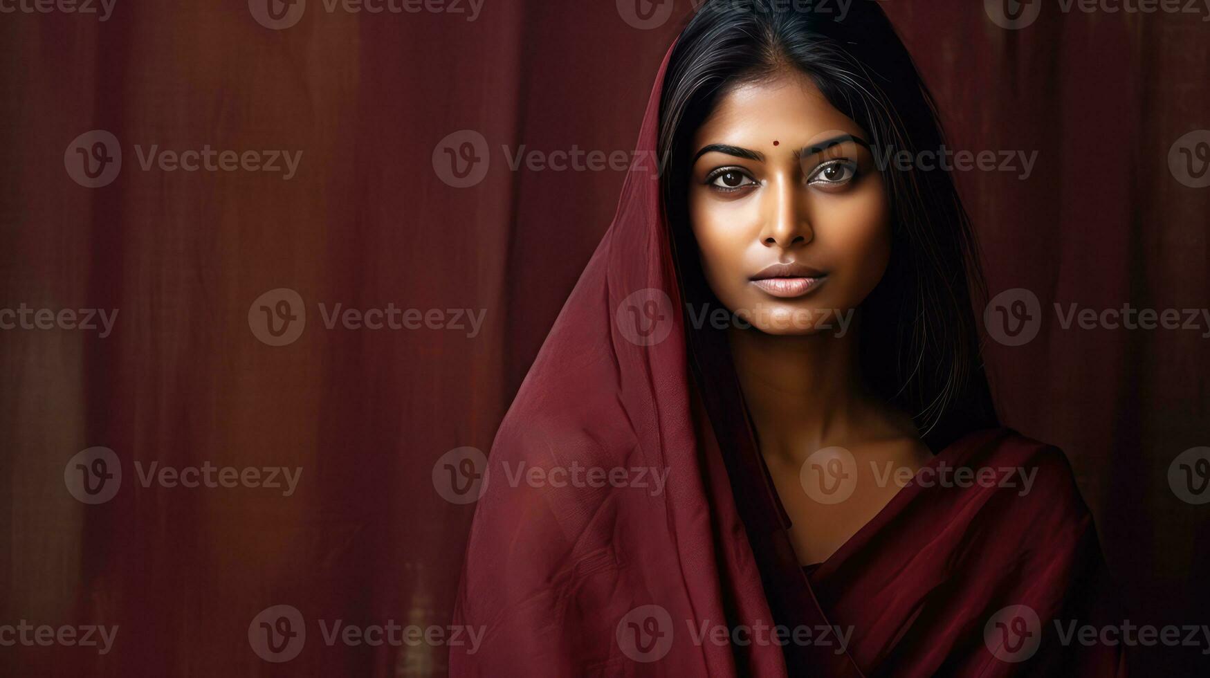 AI generated A woman draped in a red scarf photo