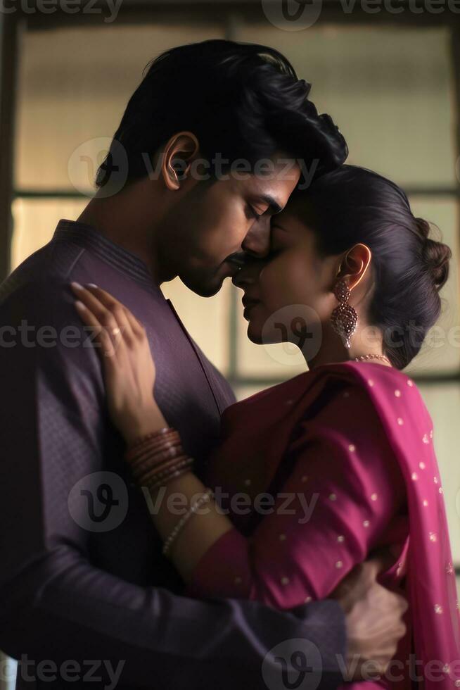 AI generated A romantic moment between a man and a woman as they embrace each other photo