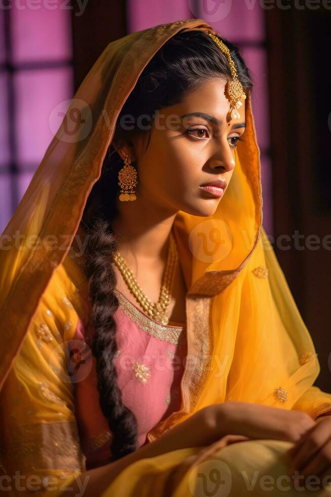 AI generated Elegant Indian Woman in Traditional Clothing photo