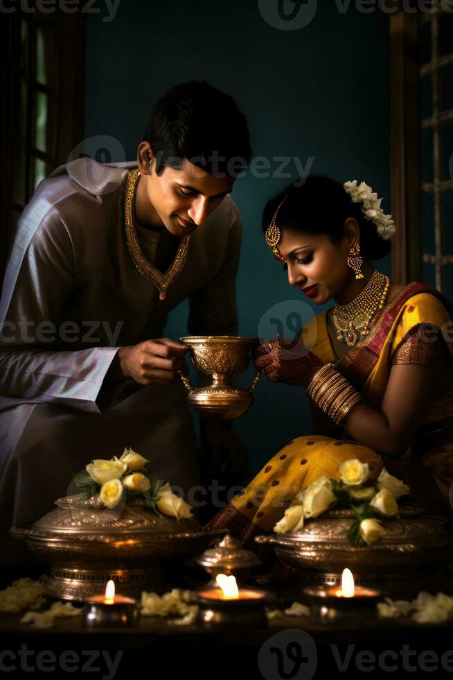 AI generated A Traditional Indian Couple Enjoying a Moment Together photo