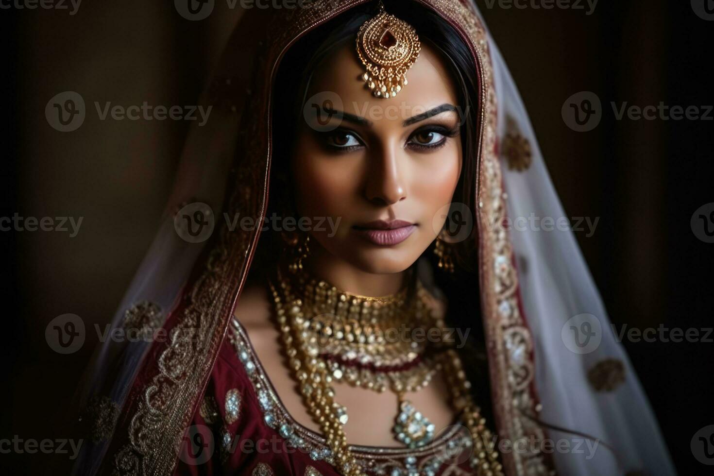 ai generado elegante indio mujer vistiendo tradicional Boda joyería y nupcial vestir foto