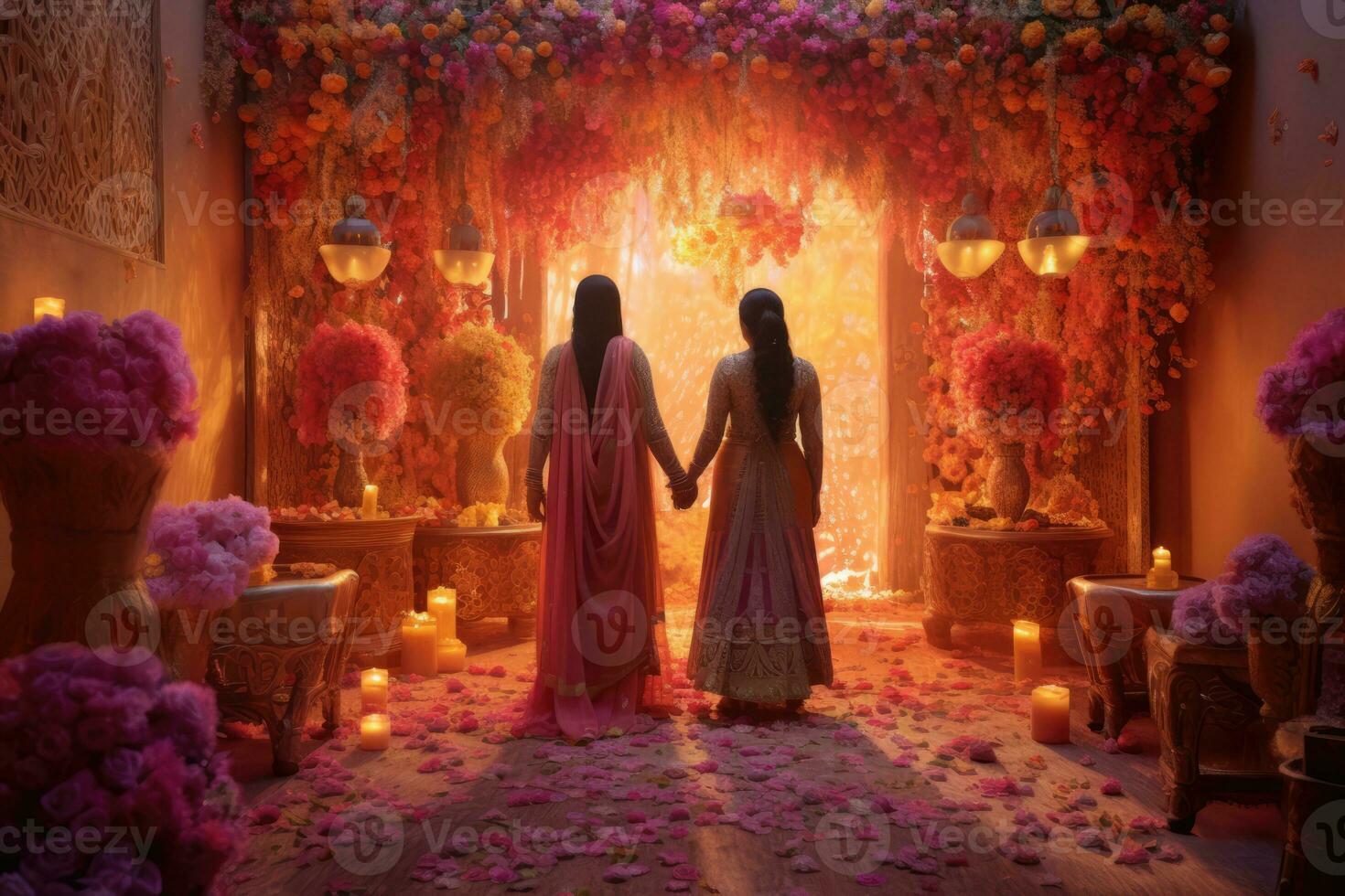 AI generated Hand-in-Hand Through the Enchanted Floral Tunnel photo