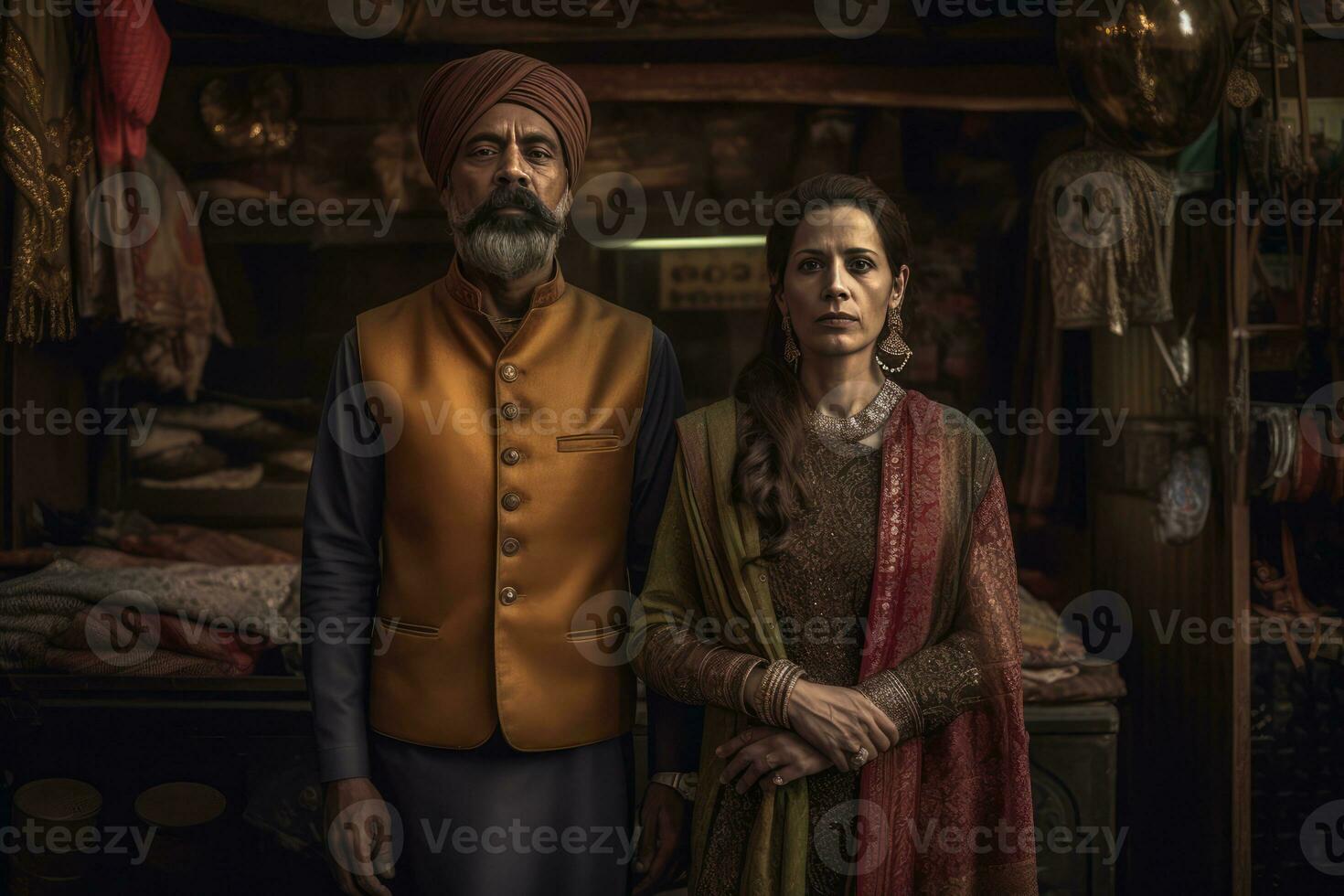 AI generated An older couple posing for a photo in a shop