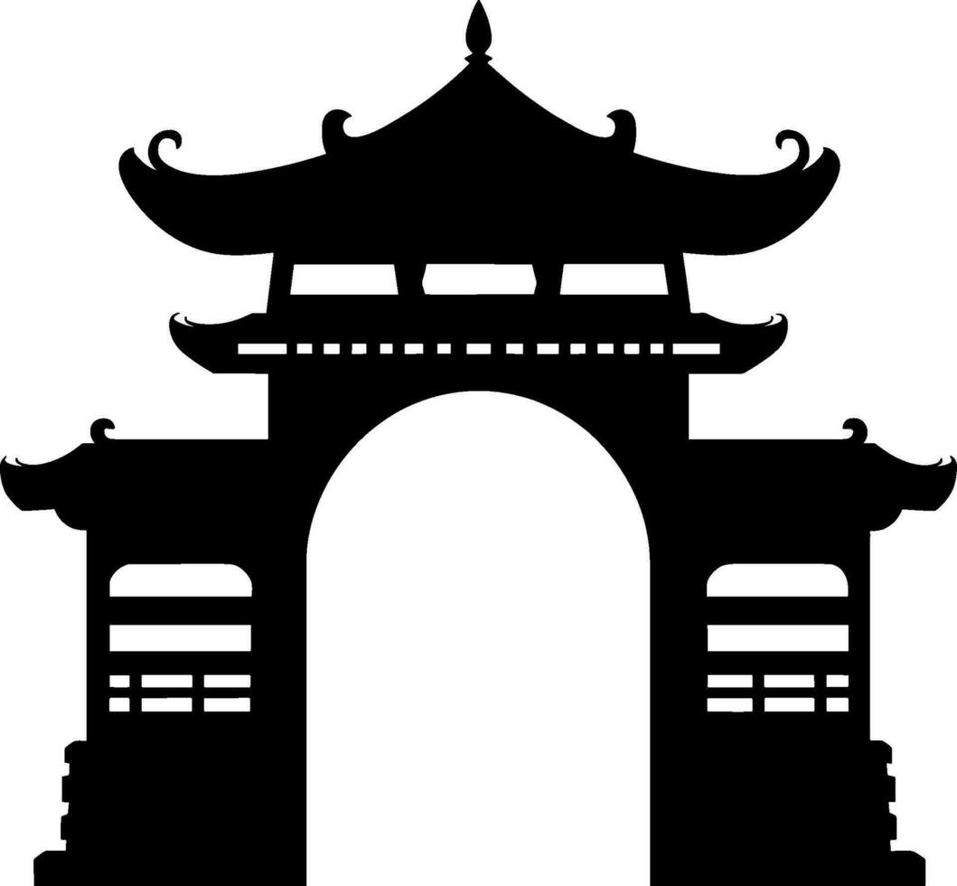 Chinese gate icon in the park black silhouette. AI generated illustration. vector