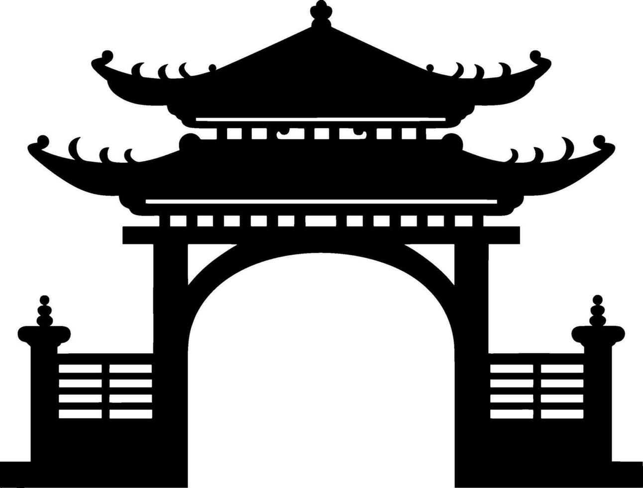 Chinese gate icon in the park black silhouette. AI generated illustration. vector