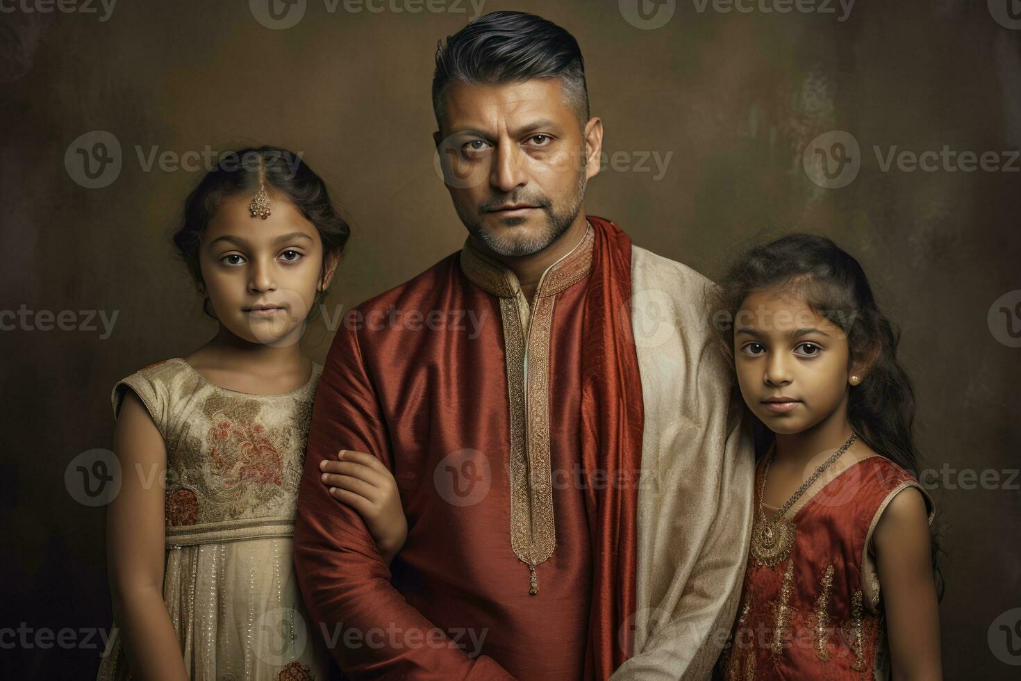 AI generated An Indian man with his two daughters photo