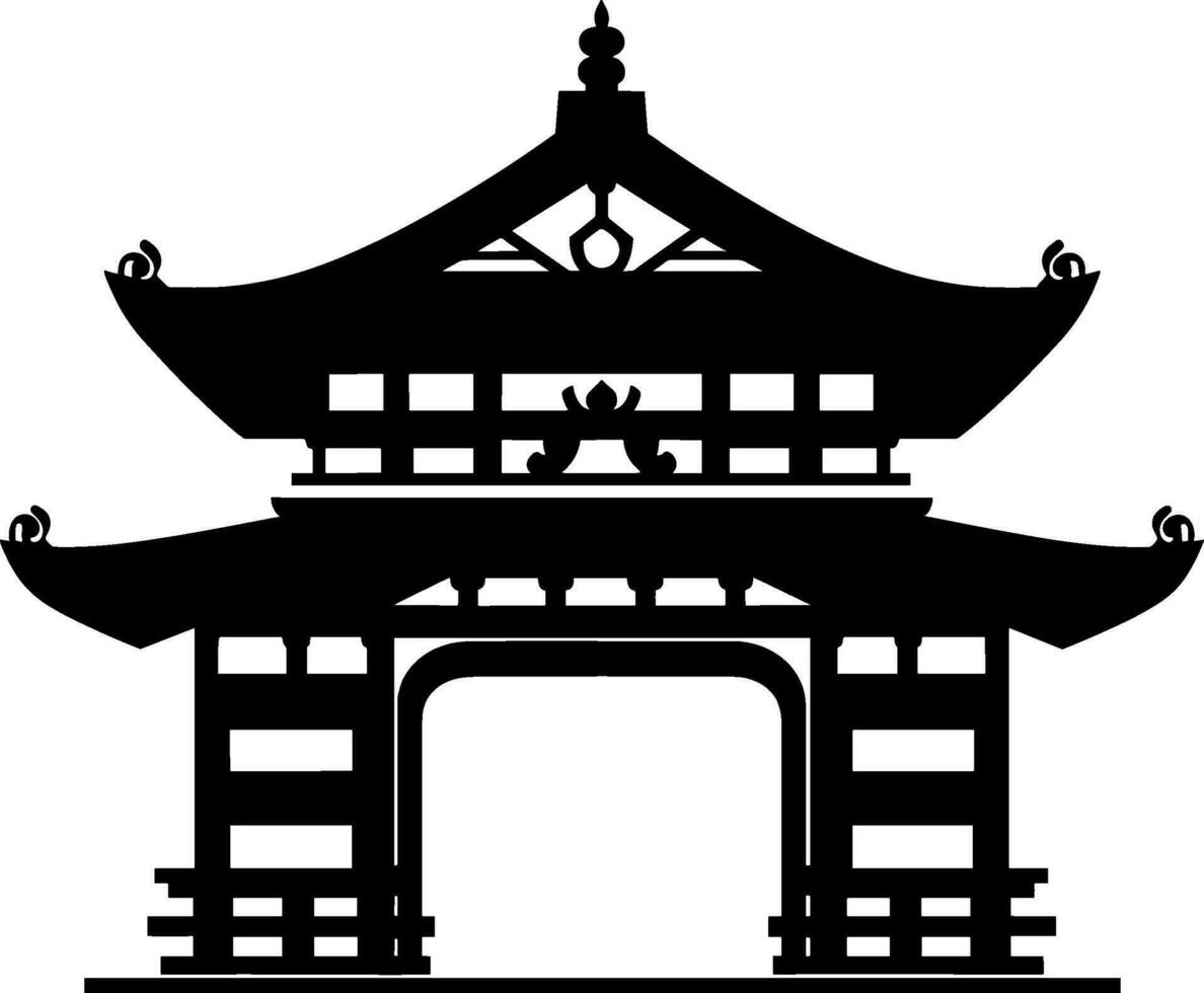 Chinese gate icon in the park black silhouette. AI generated illustration. vector