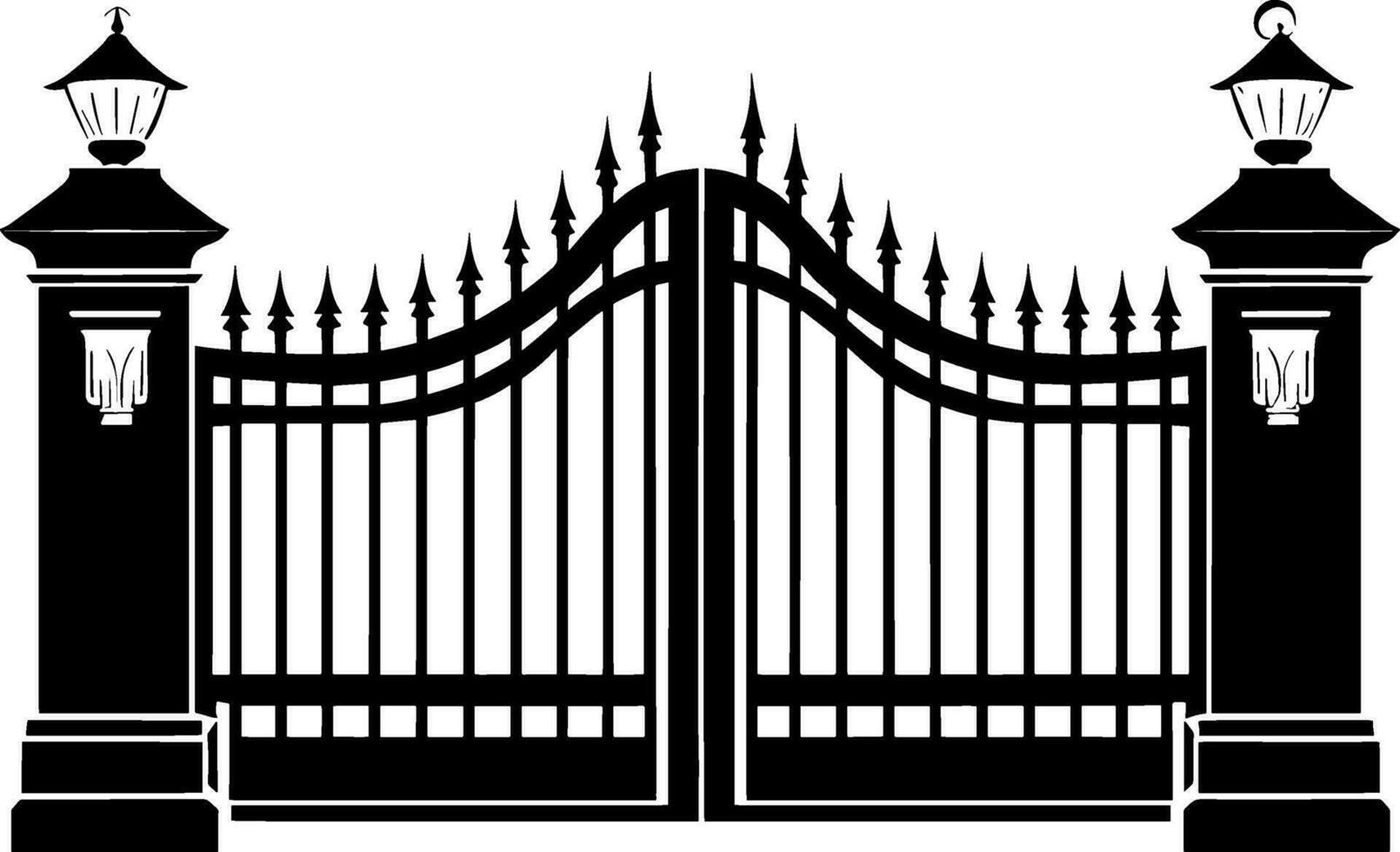Silhouette of an ancient gate.Decorative architectural element for laser cutting. Vector illustration. AI generated illustration.