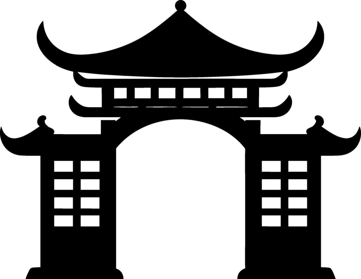 Chinese gate icon in the park black silhouette. AI generated illustration. vector