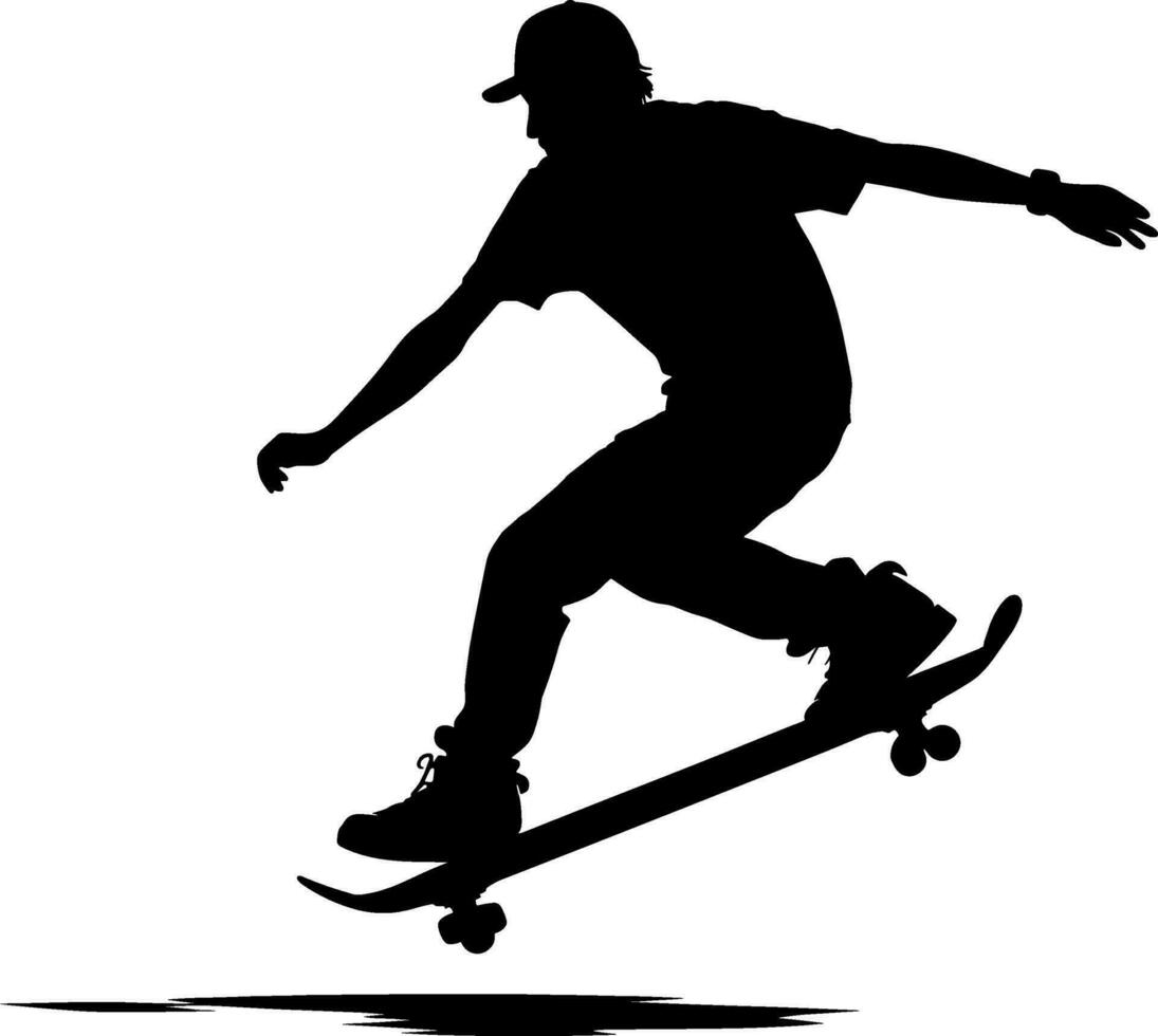 Black silhouette of an athlete skateboarder in a jump. AI generated illustration. vector