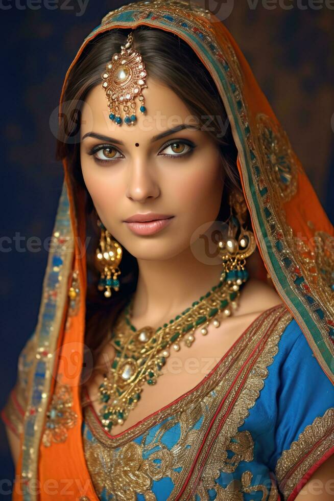 AI generated Beautiful Indian Woman wearing traditional attire photo