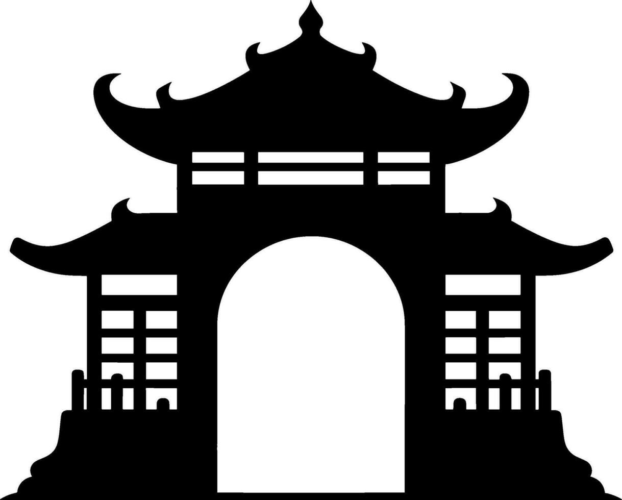 Chinese gate icon in the park black silhouette. AI generated illustration. vector