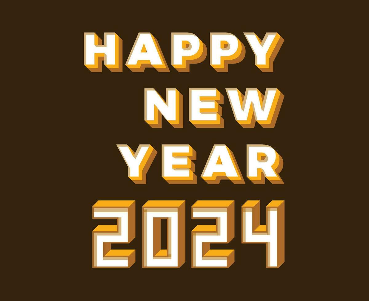 Happy New Year 2024 Abstract Yellow And White Graphic Design Vector Logo Symbol Illustration With Brown Background