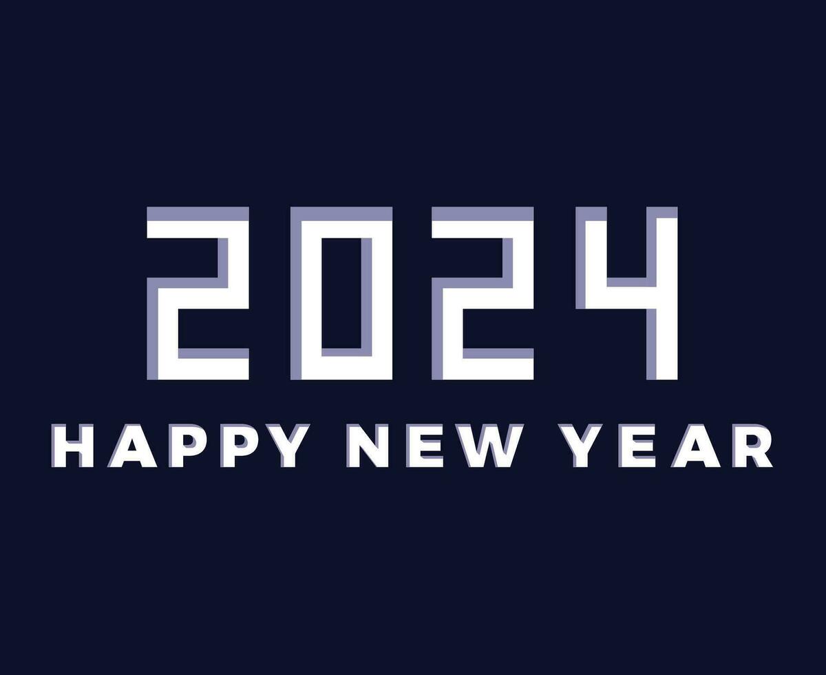 Happy New Year 2024 Abstract White Graphic Design Vector Logo Symbol Illustration With Blue Background