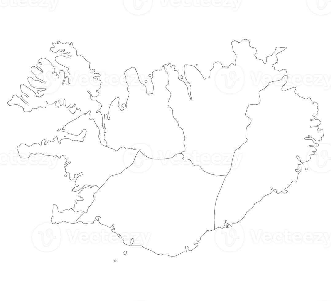 Island Karte. Karte von Island im administrative Regionen im Weiß Farbe png