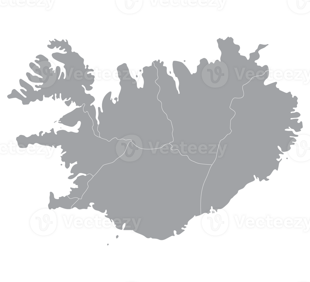 Iceland map. Map of Iceland in administrative regions in grey color png