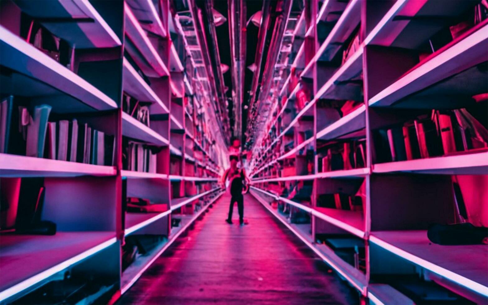 AI generated abstract motion blur in modern tunnel, colorful and futuristic concept, Traffic light trails in the tunnel, long exposure. Motion blur photo