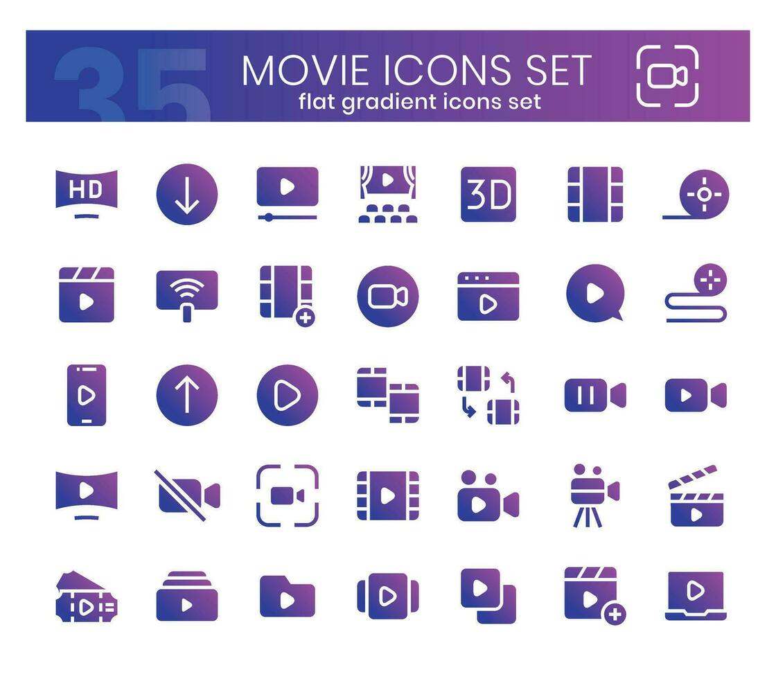 Movie Icons Bundle. Flat gradient icons style. Vector illustration