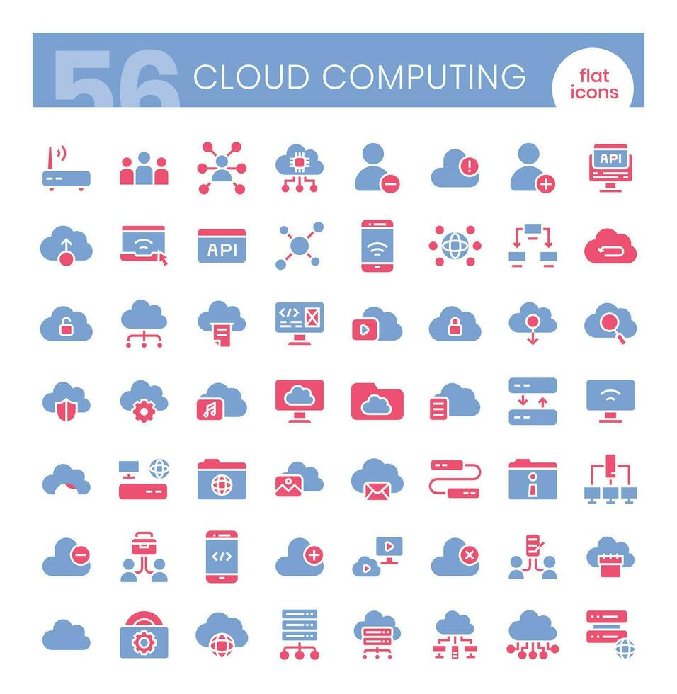 Cloud computing Icons Bundle.Flat two-color icons style. Vector illustration