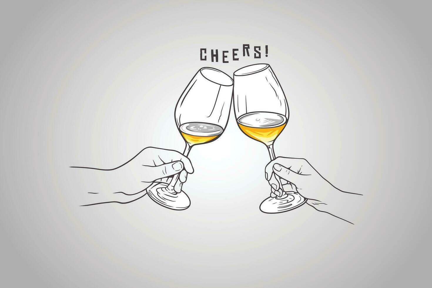 A Toast to Celebration, minimalist clinking wine glasses illustration vector