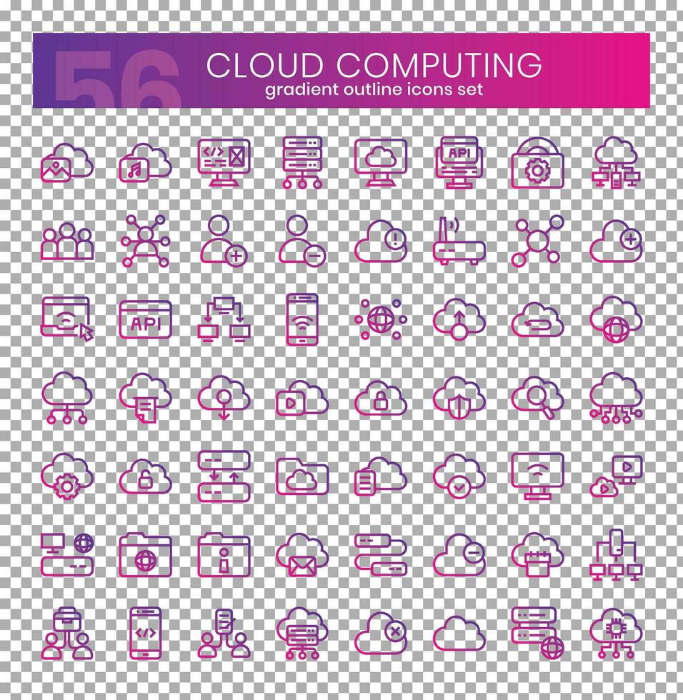 Cloud computing Icons Bundle. Gradient outline icons style. Vector illustration