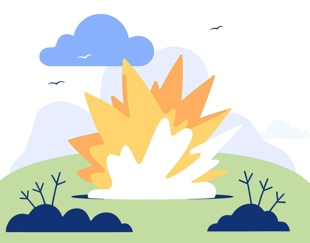 Powerful explosion, flat vector illustration.
