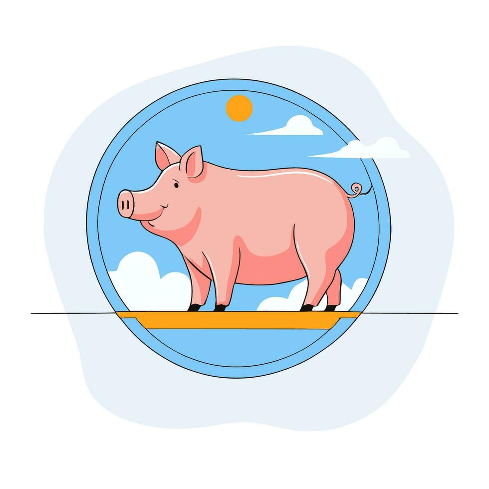 Pig as if minted on the side of a coin, flat vector illustration.